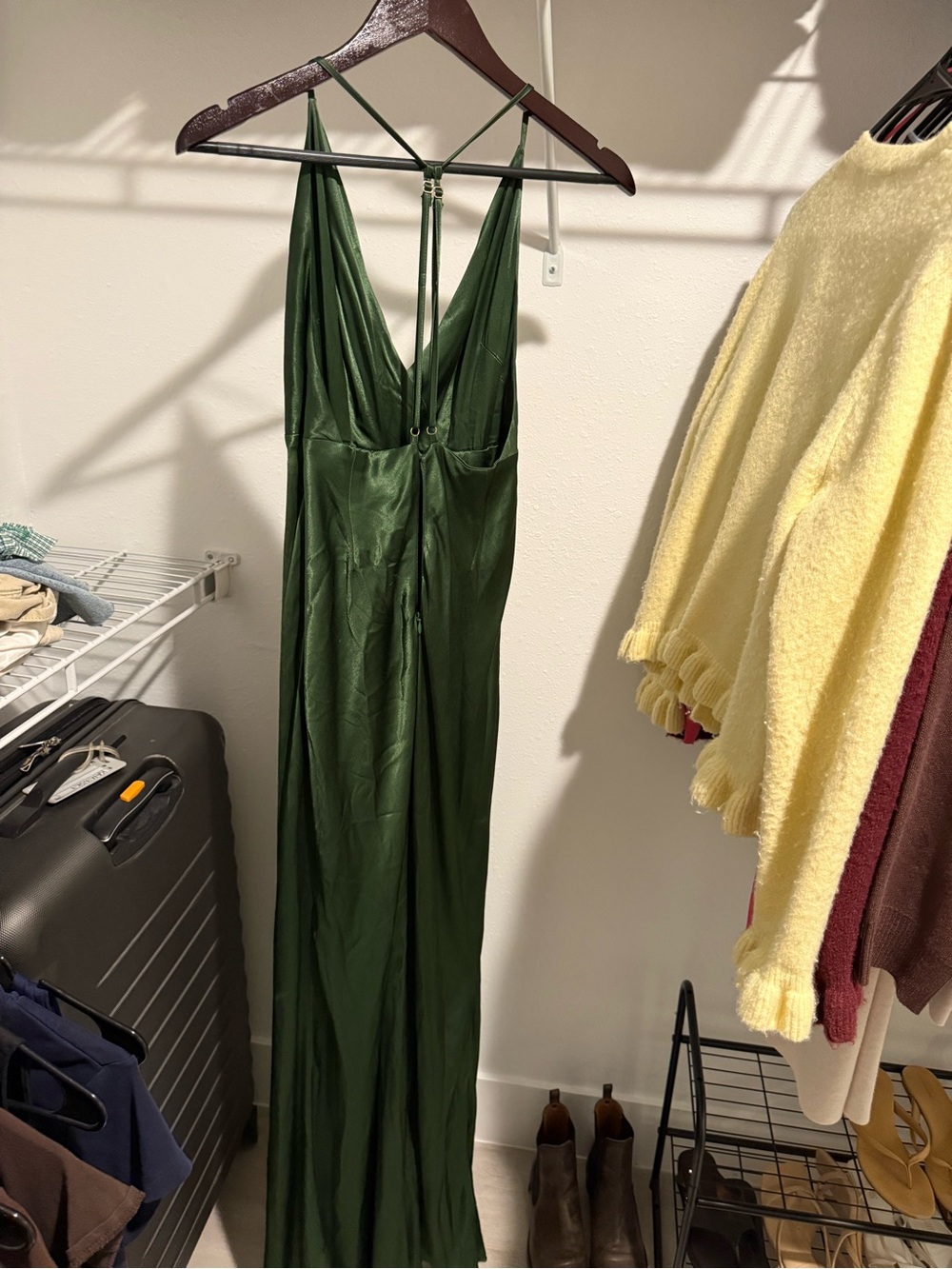 Elegant Deep Green Satin Slip Dress - Shona Joy